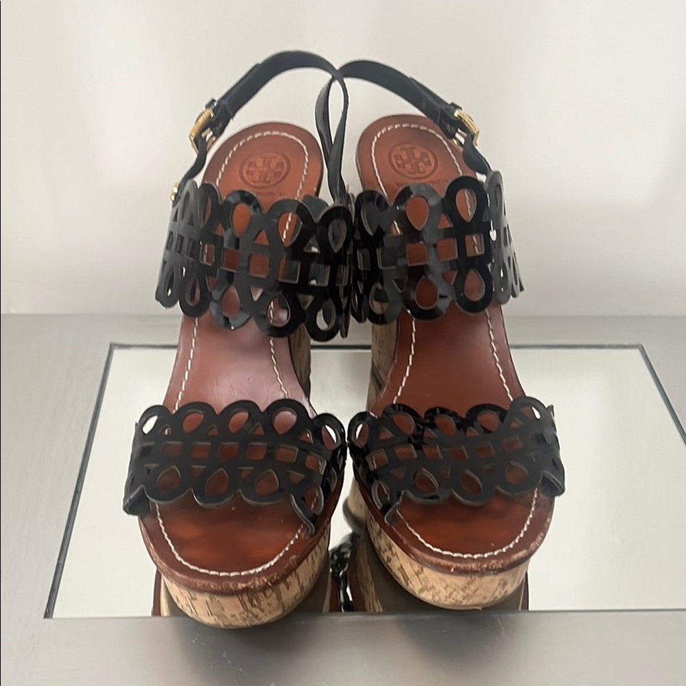Tory Burch Black Cutout Wedge Sandals